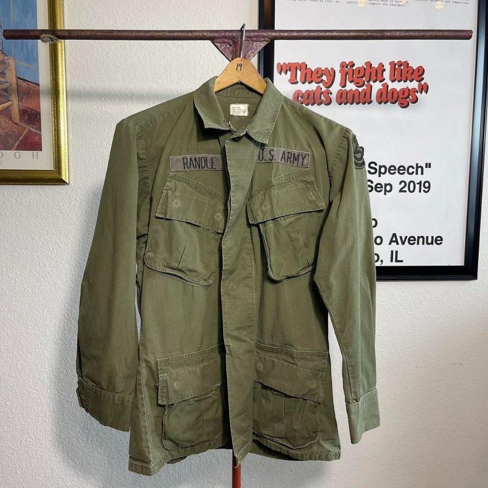 Vintage 1970s Vietnam Era Wind Resistance Poplin US Military OG 107 Slant Pocket